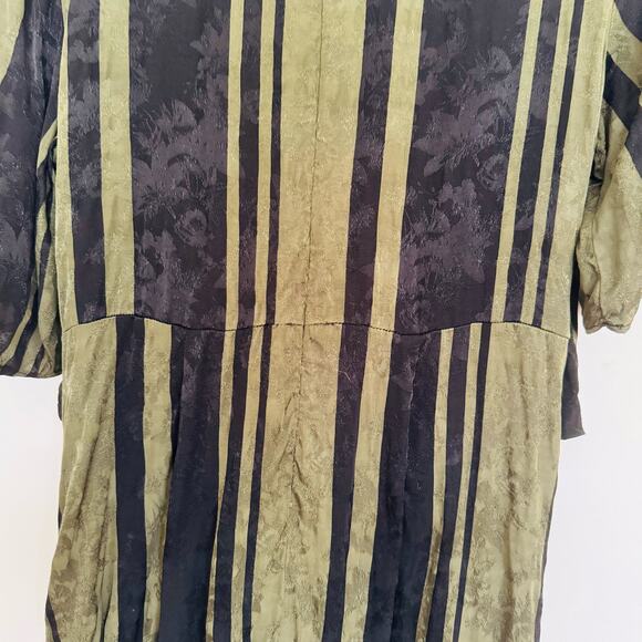 Zara Tie Knot Jacquard Satin Green Black Mini Wrap Striped Retro Dress Sz Large - Picture 7 of 13
